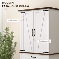 71" Tall Kitchen Cabinet, Farmhouse Pantry Cabinet with Barn Doors, Drawer and Adjustable Shelves, White