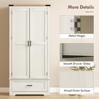 69" Tall Farmhouse Kitchen Pantry Cabinet with 2 Doors, Drawer and Adjustable Shelves, Cream White