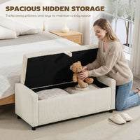 Storage Ottoman, Upholstered Corduroy End of Bed Bench with Thick Padding, Storage Bench for Bedroom, Beige