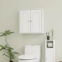 Medicine Cabinet, Modern Bathroom Wall Cabinet with 2 Arched Doors and Gold Handles, White Wood Grain