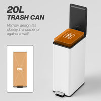 5.3 gal/20 L Stainless Steel Kitchen Garbage Can with Soft-close Lid, Foot Pedal, Fingerprint-Proof, White