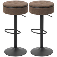 Set of 2 Barstools with Storage, Swivel Bar Stools with PU Leather Upholstered, Footrest, Steel Base, Brown