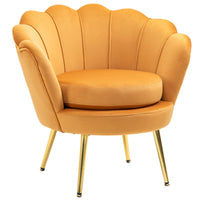 Modern Accent Chair, Velvet-Touch Fabric Leisure Club Chair with Gold Metal Legs for Bedroom, Yellow