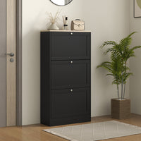 Modern Shoe Storage with 3 Flip Drawers and Adjustable Shelves, Shoe Cabinet Organizer for 12-18 Pairs of Shoes, Black