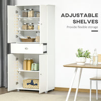 72" Kitchen Pantry Cabinet, Modern Kitchen Pantry Storage Cabinet with 4 Doors and 3 Adjustable Shelves, White