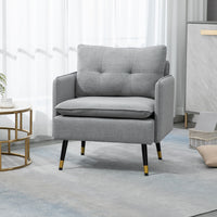Accent Chair, Upholstered Armchair with Tufted Back Cushion and Steel Legs for Living Room, Bedroom, Grey