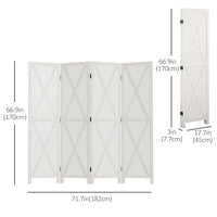 4-panel Wall Partition Farmhouse Room Separator with Foldable Design Wooden Frame 5.6FT, White