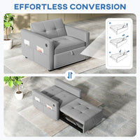 Convertible Chair Bed, Pull Out Sleeper Chair with USB, Adjustable Backrest, Small Velvet Futon Sofa Bed, Grey