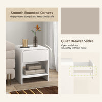 Nightstand Set of 2, Modern Bedside Table with Rounded Corners, Nightstand with Drawer and Open Shelf, Distressed White