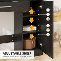 Vanity Desk with Mirror, Makeup Vanity w/ Drawer, Open Compartment and Shelves, Cabinet, Adjustable Shelves for Bedroom