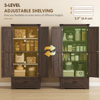 69" Tall Farmhouse Kitchen Pantry Cabinet with 2 Doors, Drawer and Adjustable Shelves, Dark Brown