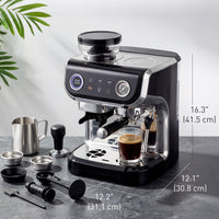 15 Bar Coffee Maker Espresso Machine with Grinder Milk Frother Stainless Steel Espresso Maker for Cappuccino Latte Black