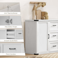 Sideboard with 3 Drawers and 2 Doors, 47" Buffet Cabinet with Adjustable Shelves for Kitchen, White Wood Grain