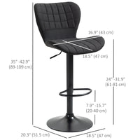 Bar Stools Set of 2, Adjustable Height Swivel Bar Chairs, Linen-feel Fabric Upholstered Kitchen Counter Stools with Wide Seat, Back and Footrest, Black