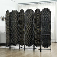 Bohemian Privacy Screen, Folding Room Divider with 6 Panels and Arched Top for Bedroom Living Room Office, Black