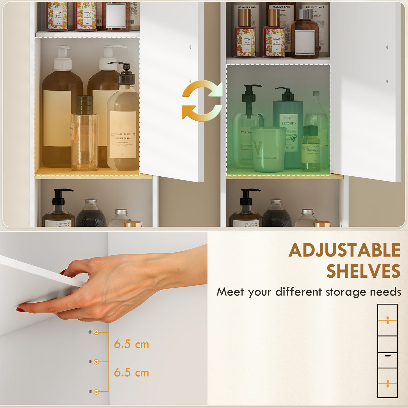 Tall Bathroom Storage Cabinet, Freestanding Bathroom Cabinet with Drawer, Adjustable Shelves, Open Compartment, White