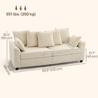 Corduroy Couch, 3 Seater Sofa, Modern Upholstered Couch with Curved Armrests and 8 Removable Pillows, Beige