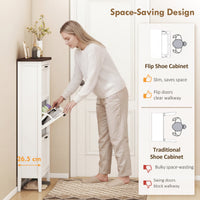 Shoe Cabinet with 3 Flip Drawers, Farmhouse Narrow Shoe Storage Cabinet with Adjustable Shelves, White