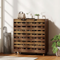 Shoe Cabinet, 20 Pair Shoe Storage Cabinet with Hollowed-Out Doors, Distressed Brown