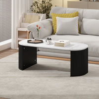 Coffee Table, Modern Marble-Effect Living Room Table with Round Corners and Thicken Legs, Black