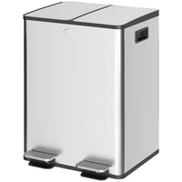 Garbage Bin, Soft-Close Trash Can with Foot Pedal, 2x5 Gallon (2x20 L) Garbage Can with Removable Inner Buckets, Silver