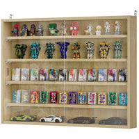 5-storey Display Cabinet, Shot Glass Display Case, Glass Curio Cabinet with 2 Glass Doors and 4 Adjustable Shelves, Oak