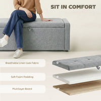 Storage Ottoman Bench, Linen-Look Fabric Upholstered Ottoman with Storage, Wide Padded Seat, Light Grey