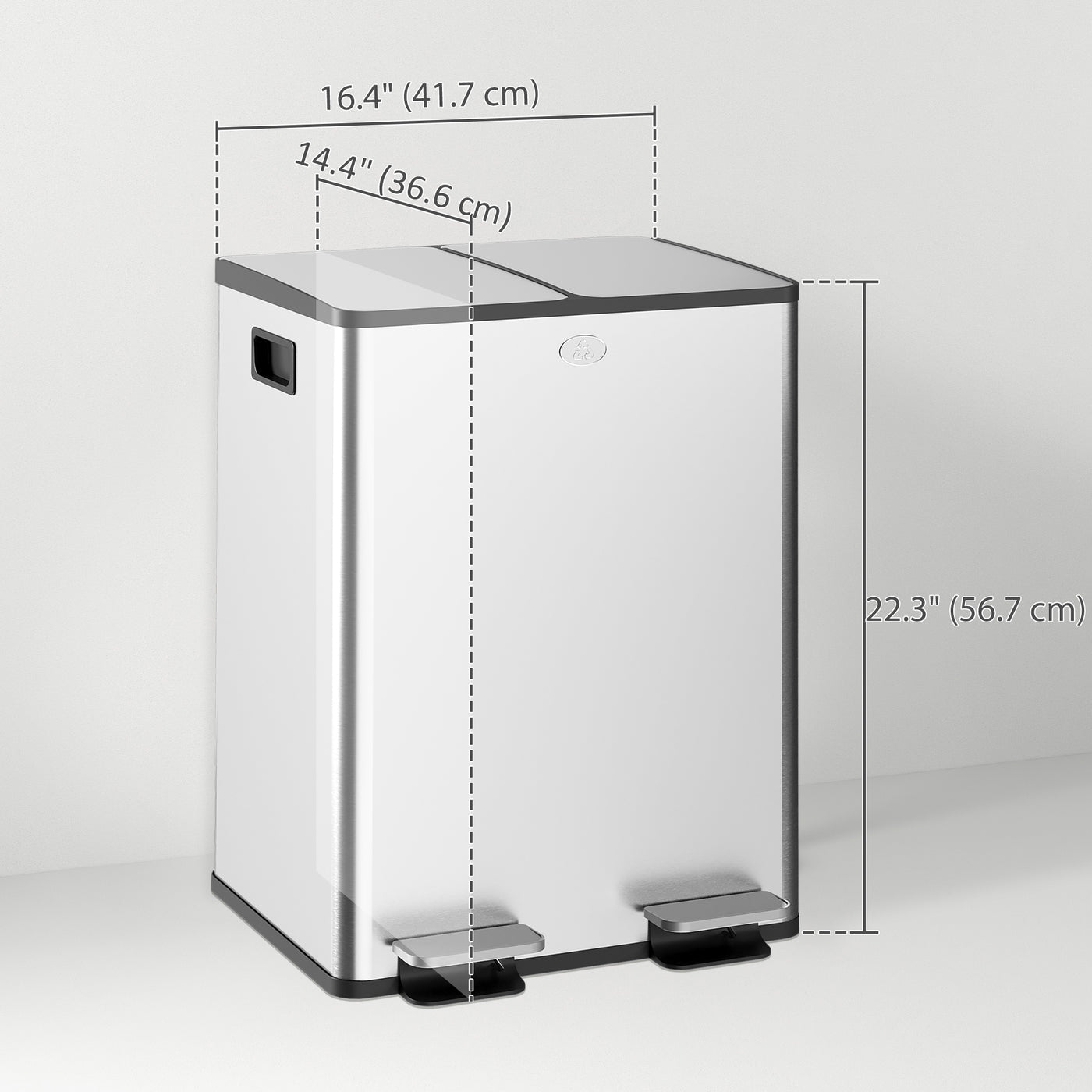 Garbage Bin, Soft-Close Trash Can with Foot Pedal, 2x5 Gallon (2x20 L) Garbage Can with Removable Inner Buckets, Silver