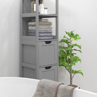 Narrow Bathroom Cabinet with 3 Drawers and 2 Tier Shelf, Tall Cupboard Freestanding Linen Tower, Grey