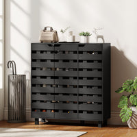 Shoe Cabinet, 20 Pair Shoe Storage Cabinet with Hollowed-Out Doors, Black