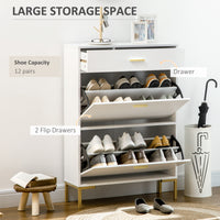 Modern Shoe Cabinet Storage 12 Pair Shoe Organizer with 2 Flip Doors Drawer and Adjustable Shelf White