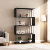 5-Tiers Geometric Wooden Bookcase S-Shaped Storage Bookshelf Display with Metal Frame for Living Room, Bedroom, Home Office, Black