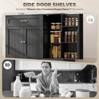 44" Modern Kitchen Storage Cabinet with Drawer, Adjustable Shelves, Small Kitchen Pantry with Door Racks, Black