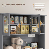 Kitchen Cabinet with Charging Station, 2 Tilt Out Cabinets, Microwave Stand, Freestanding Kitchen Pantry Cabinet, Grey