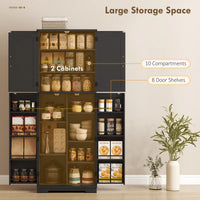 Tall Pantry Cabinet, 64" Storage Cabinet with Adjustable Shelves and 8 Door Spice Racks for Kitchen, Dining Room, Black