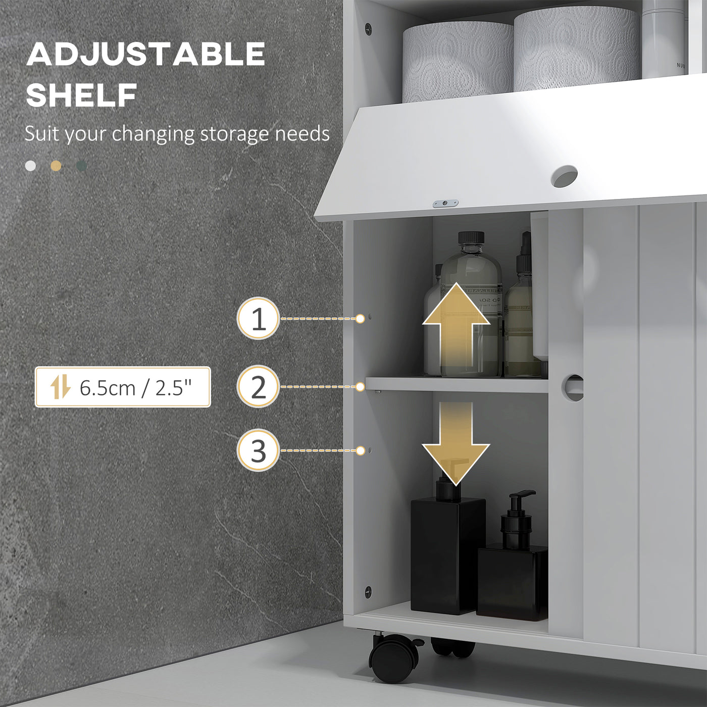 Bathroom Storage Cabinet, Bathroom Cabinet with 4 Rolling Wheels and Paper Holes, 20.5" x 6.75" x 26.5", White