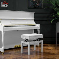 Adjustable Piano Bench with Storage and Soft PU Leather Padded, with Enough Music Storage Design, White