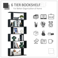 Wooden S Shape Bookcase 6 Shelves Storage Display Home Office Furniture