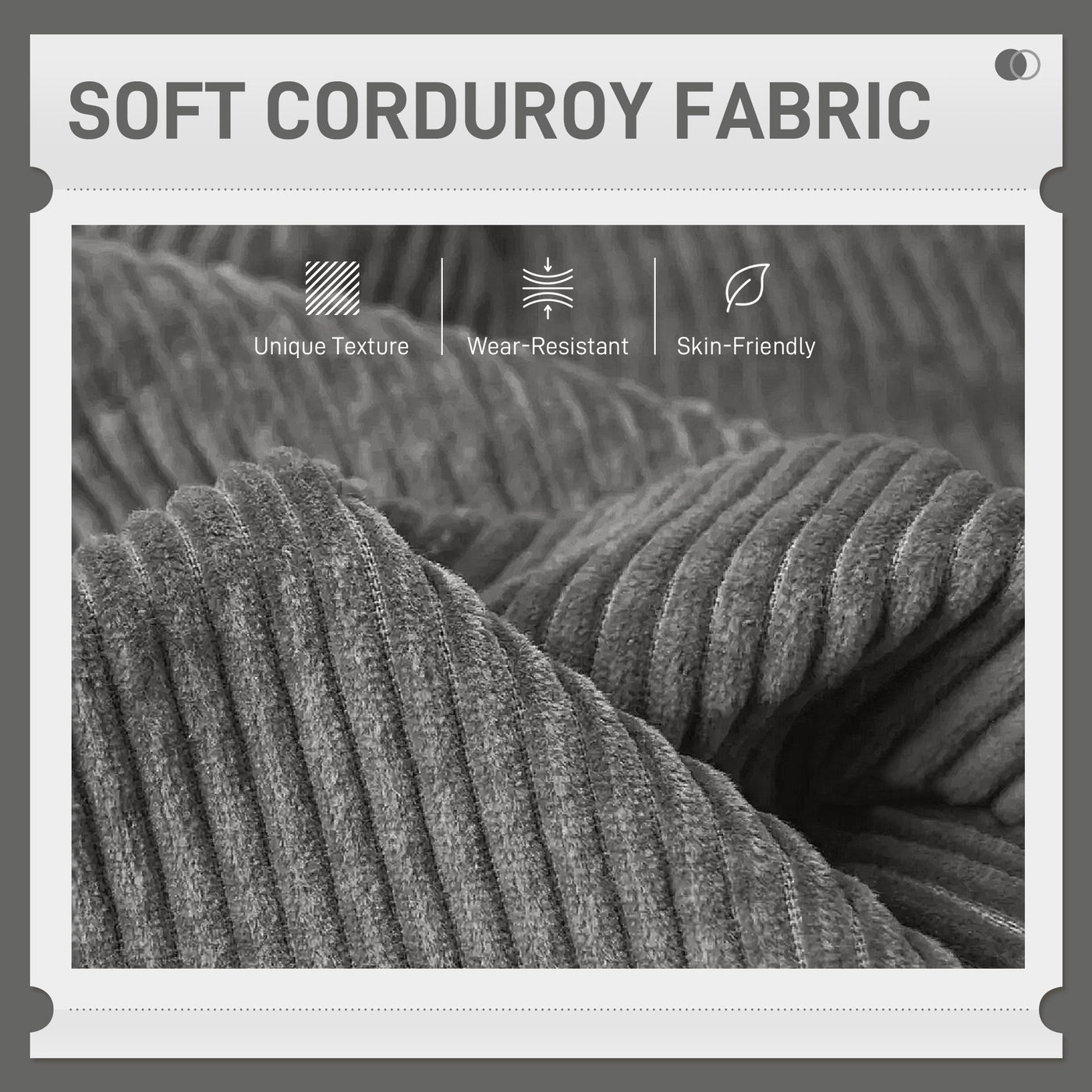 Modern Couch, 3 Seater Sofa, Corduroy Loveseat with Rubberwood Legs and Extra-Wide Seat, Grey