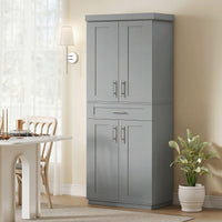 72" Storage Cabinet, Freestanding Kitchen Pantry Cabinet with 4 Doors, Drawer and 3 Adjustable Shelves, Grey
