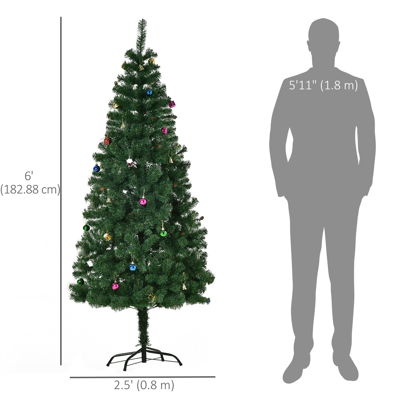 6ft Green Christmas Tree Artificial Xmas Holidays Party with Decoration Ornament