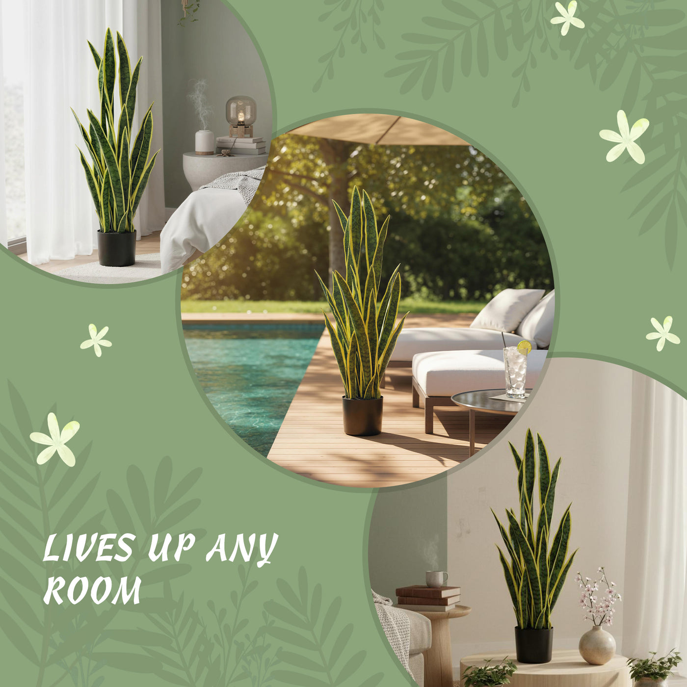 Artificial Tree, 35.4" Artificial Snake Plant with 21 Leaves in Pot for Home, Office, and Living Room, Green