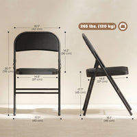 Set of 2 Metal Foldable Chairs, Linen Fabric Padded Folding Chairs with Cushion Seat and Open Back for Indoor, Black