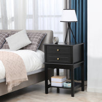 Modern Sofa Side Table, Accent End Table with Drawers and Storage Shelf, Nightstand for Bedroom Living Room, Black
