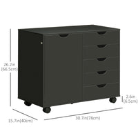 Lateral Filing Cabinet, 5-Drawers File Cabinet with Door and Adjustable Shelf, Mobile Office Storage Cabinet on Wheels, Printer Stand for Home Office, Black