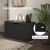 31.5 Inches Storage Chest, Storage Trunk with 2 Safety Hinges for Living Room, Black Wood Grain
