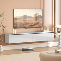 Wall Mounted TV Stand, Floating TV Cabinet with Storage, for TVs up to 80", High Gloss Effect, White