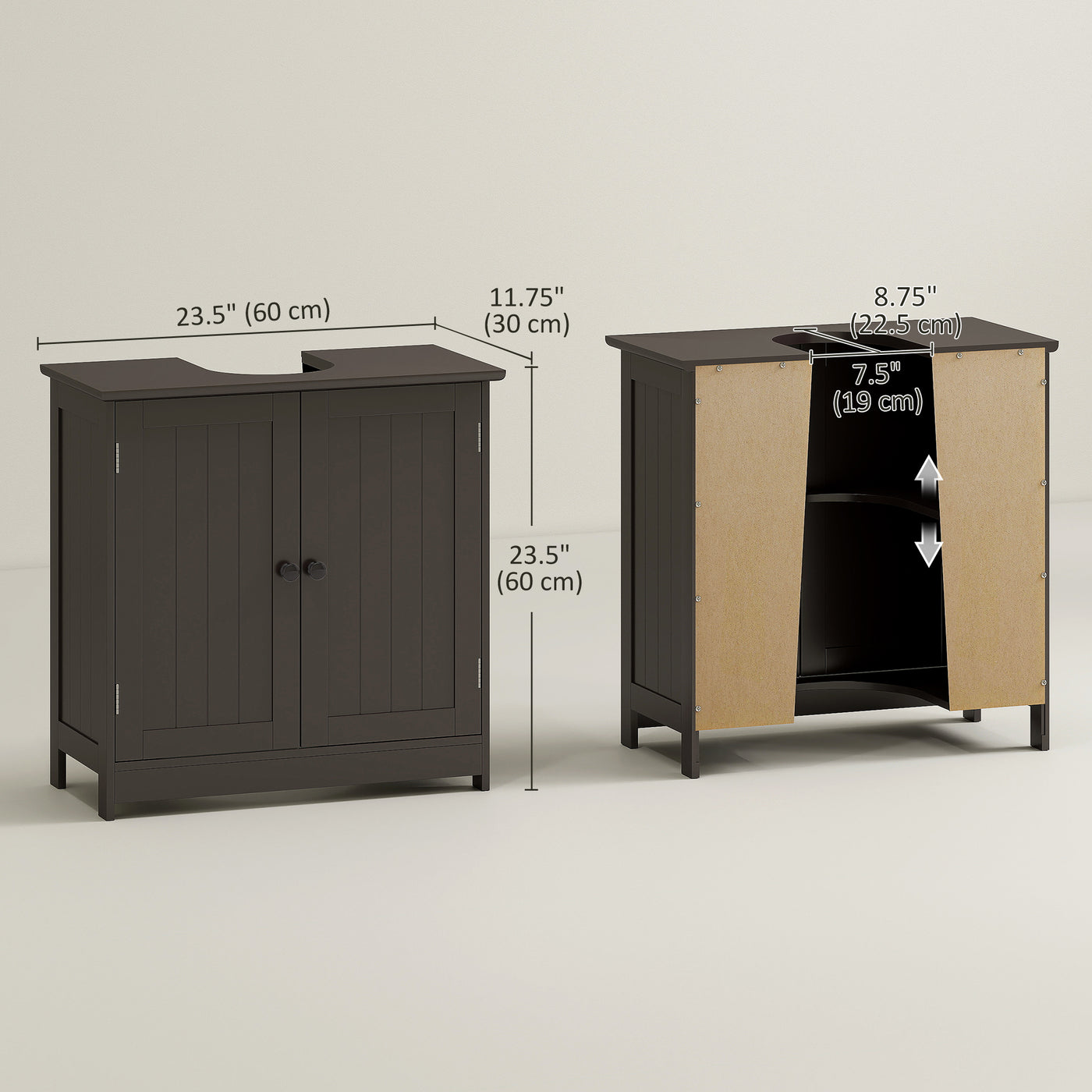 Bathroom Vanity, 24" Pedestal Sink Bathroom Vanity Furniture with 2 Doors and Shelf, Coffee