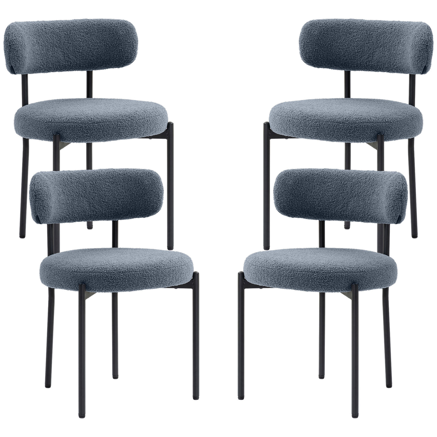 4 Pieces Kitchen Chairs, Modern Dining Chairs w/ Berber Fleece Upholstery and Steel Legs for Living Room, Grey