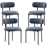 4 Pieces Kitchen Chairs, Modern Dining Chairs w/ Berber Fleece Upholstery and Steel Legs for Living Room, Grey